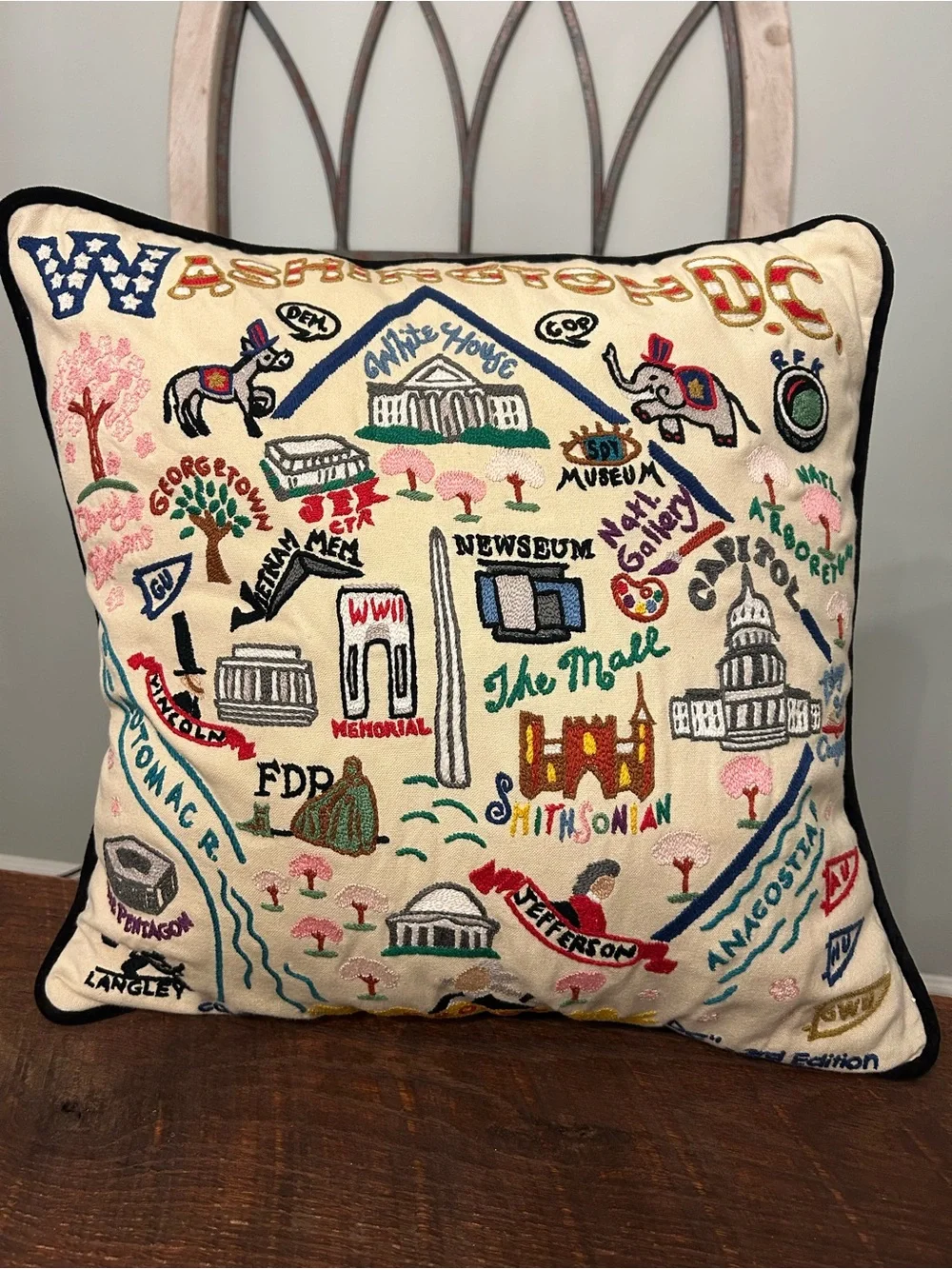 Cat Studio Hand Embroidered Washington D.C. Pillow